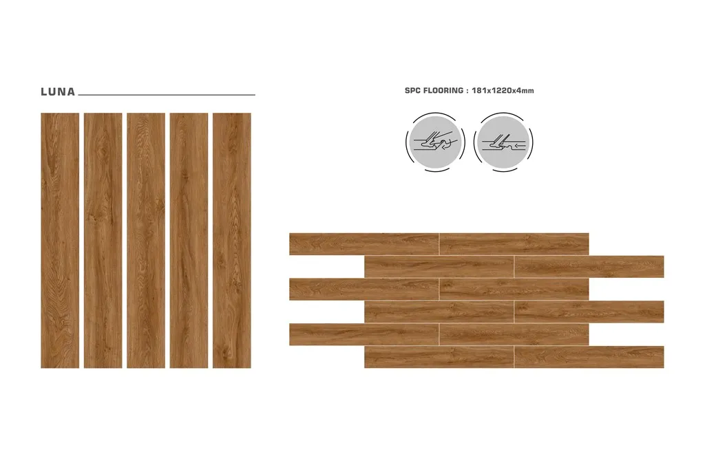 1220 x 181 mm SPC Flooring Tiles LUNA DISPLAY - Tiles Manufacturer & Exporter